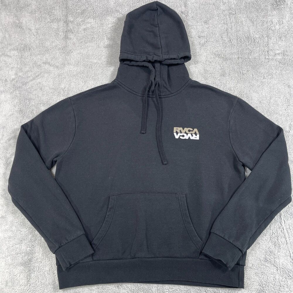 RVCA Hoodie Boys Medium Black Logo Fleece Skater Athletic Pocket Pullover